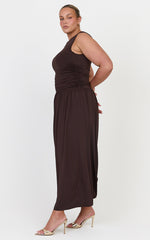 Marguerite Maxi Dress - Gathered Detail Dropped Waist Dress in Dark Chocolate