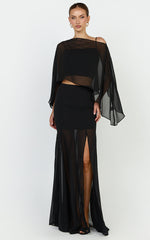 Hudgens Maxi Skirt - Georgette Godet Panel Skirt in Black