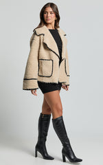 Adeline Jacket - Oversized Blanket Stitched Shearling Jacket in Caramel