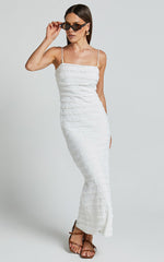 Alanna Midi Dress - Textured Midi Dress With Tie Straps in White