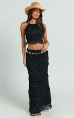 Alice Top - Embellished Ruched Top in Black