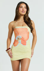 Aretta Mini Dress - Strappy Fitted Placement Mesh Print Dress in Orchid Print