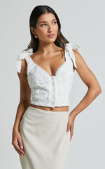 Artie Top - Tie Shoulder Lace Top in White