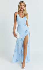 Aurora Maxi Dress - Floral Sequin Cowl Neck Dress in Baby Blue