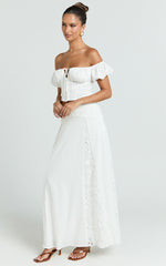 Belle Two Piece Set - Off Shoulder Top and Maxi Skirt Set in White