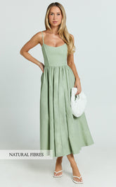 Braelyn Midi Dress - Scoop Neck Flare Dress in Sage
