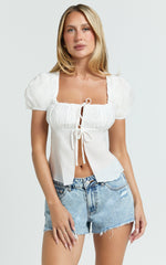 Candace Top - Square Neck Babydoll Top in White