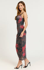 Cherra Midi Dress - Sweetheart Slip Dress in Blur Print