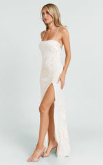 Chrissy Maxi Dress - Square Neck Lace Back Fit And Flare Dress in Ivory