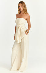 Cora Paige Two Piece Set - Strapless Tie Detail Top and Wide Leg Pant Set in Cream