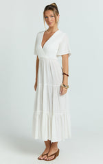 Cryzel Midi Dress - Flutter Sleeve Tiered Dress in White