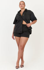 Iris Top - Oversized Recycled Denim Short Sleeve Shirt in Black