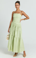 Dani Midi Dress - Asymmetrical Ruched Waisted in Sage