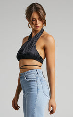 Danielle Bernstein - High Neck Stretch Charmeuse Halter Top in Black