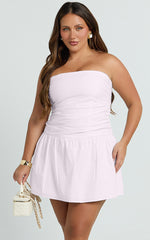 Donatella Mini Dress - Strapless Drop Waist Dress in Pink