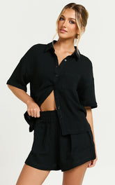Donita Shorts - Elastic Waist Shorts in Black