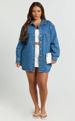 Faharra Shirt - Recycled Cotton Denim Shirt in Dark Blue Wash