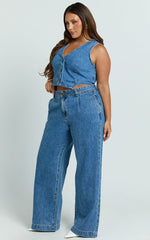 Fergie Jeans - Denim High Waisted Straight Leg Denim Jeans in Mid Blue Wash