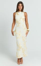 Freya Midi Dress - Boat Neck Backless Dress in Yellow