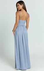 Gemalyn Maxi Dress - Cowl Neck Thigh Split Dress in Sky Blue
