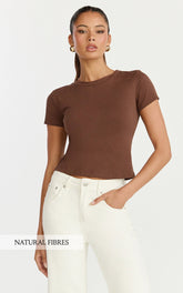 Georgina Top - Crew Neck Short Sleeve Baby Tee in Chocolate
