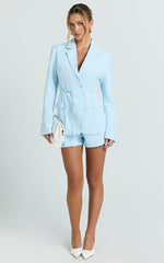 Harlee Blazer- Belted Cinch Waist Blazer in Baby Blue