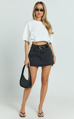 Harriet Skort - Mid Waisted Recycled Denim Skort in Black