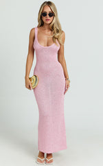 Jenna Maxi Dress - Scoop Neck Sleeveless Sequin Knit Dress in Light Pink