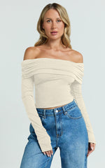 Jolie Top - Off Shoulder Long Sleeve Gathered Top in Cream