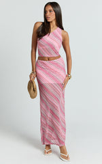 Julia Two Piece Top and Skirt Set - One Shoulder Top and Maxi Skirt in Bright Pink