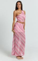 Julia Two Piece Top and Skirt Set - One Shoulder Top and Maxi Skirt in Bright Pink