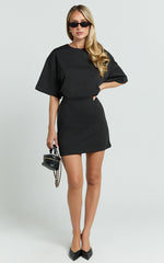 Karyna Mini Dress - Short Sleeve Boxy T-shirt Dress in Black