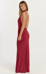 Lizzy Maxi Dress - Backless Ruched Bodycon Dress in Wine