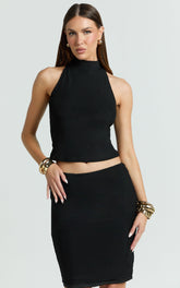 Lucienna Top - High Neck Sleeveless Tank Top in Black
