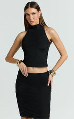 Lucienna Top - High Neck Sleeveless Tank Top in Black