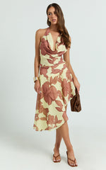 Maddy Top - Georgette Low Cowl Tie Neck Top in Lemon Bouquet Di Fiori Print