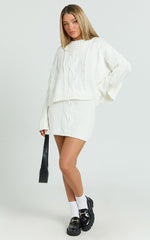 Marge Jumper - Oversized Cable Knit Crew Neck Jumper in White