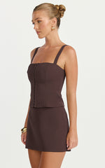 Mikey Top - Straight Neck Hook and Eye Corset Top in Chocolate