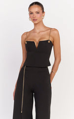 Miren Top - V Front Chain Strap Bustier Top in Black
