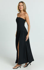 Nadiane Midi Dress - Strapless Asymmetric Drop Waist Dress in Black