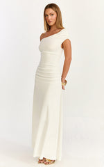 Ophelia Maxi Dress - Off Shoulder Ruched Fit And Flare Dress in Ivory