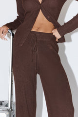 Indigo Pants - Knit High Waist Relaxed Pants in Chocolate