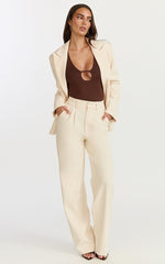 Ricki Bodysuit - Plunge Neck Long Sleeve Bodysuit in Chocolate