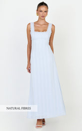 Roxanne Midi Dress - Square Neck Fit And Flare Dress in Light Blue