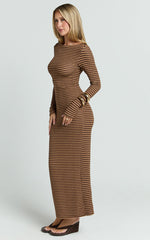 Rumi Midi Dress - Long Sleeve Bodycon Dress in Chocolate
