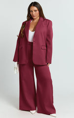 Selena Pants - High Waisted Wide Leg Tailored Pants in Wine