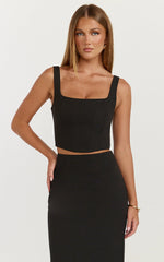 Stormi Two Piece Set - Corset Top And Maxi Skirt Set in Black