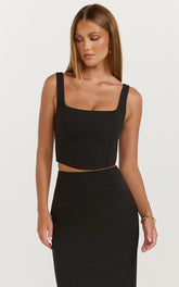 Stormi Two Piece Set - Corset Top And Maxi Skirt Set in Black