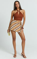 Tate Mini Skirt - Tie Side Wrap Mini Skirt in Chocolate