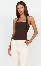 Tyler Top - Adjustable Halter Fitted Top in Chocolate